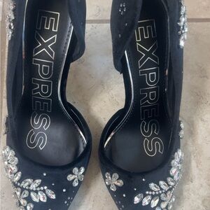 Express Black Crystal Embellished Heels